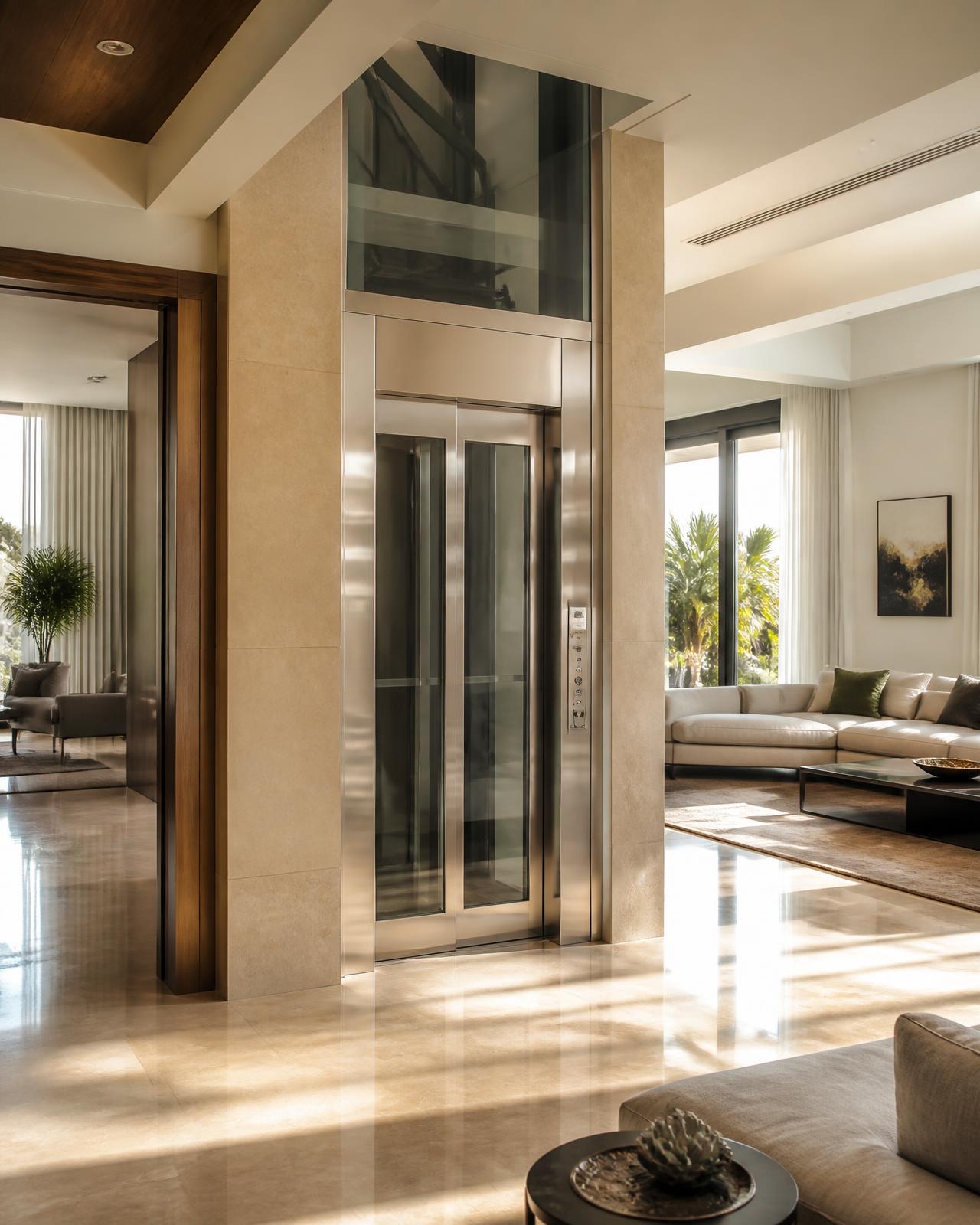 MRL home lift with no machine room in a duplex living area